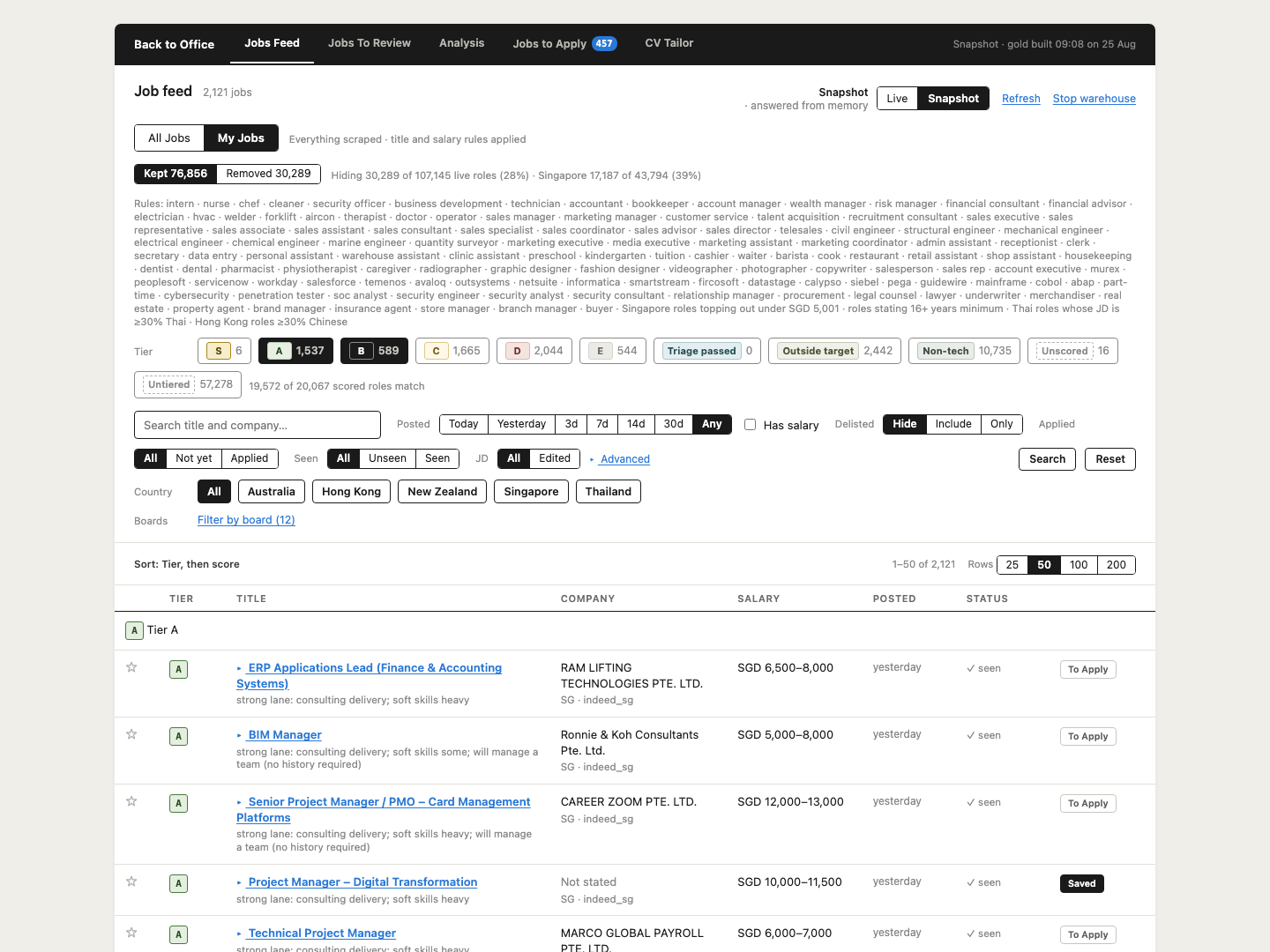 back-to-office job feed interface