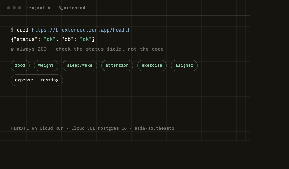 project-b health-check terminal output and live routing domains